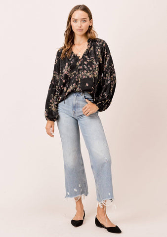 silky black floral blouse 