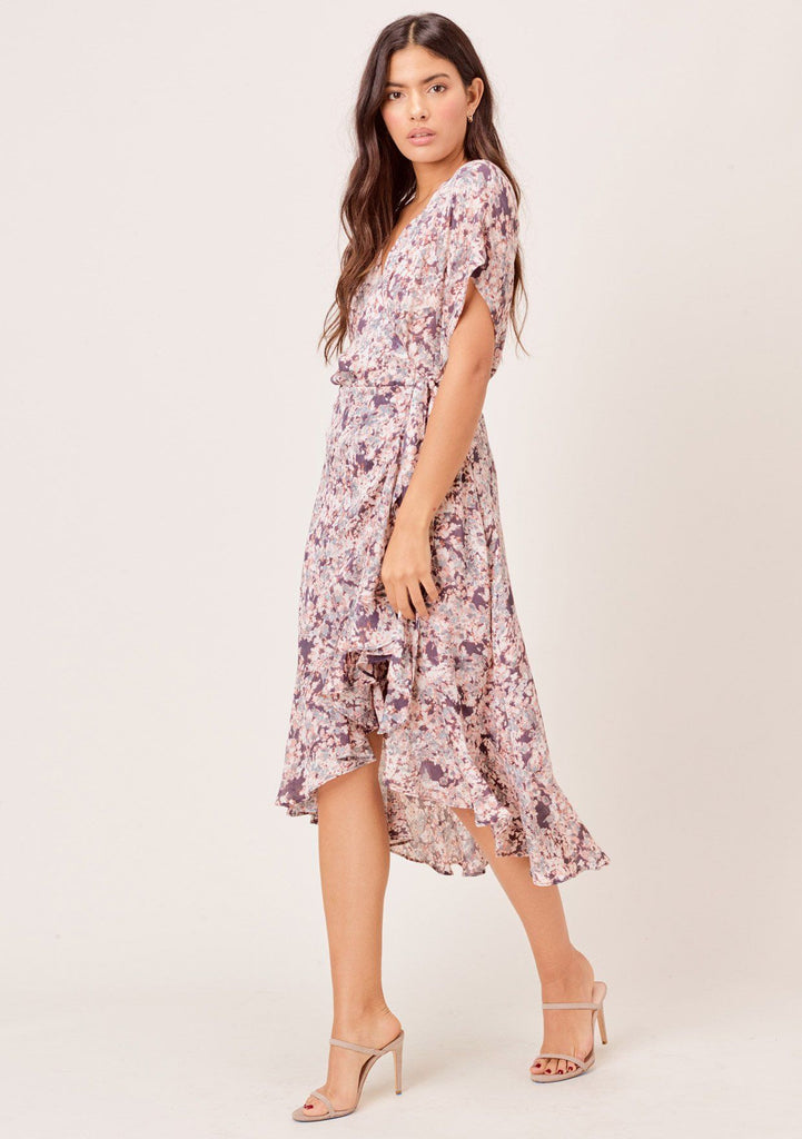 grey floral wrap dress