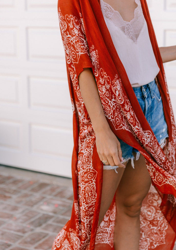 red maxi kimono