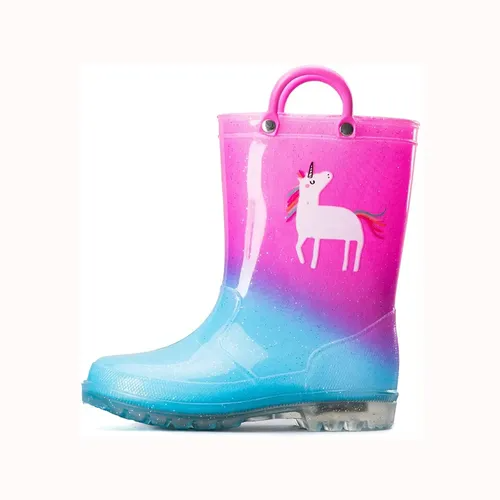 K KomForme Toddler Light Up Rain Boots Patterns and Glitter with Handles 