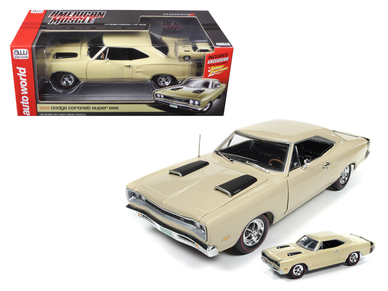 1969 Dodge Coronet Super Bee Y3 Cream 1/18 & 1/64 2 Pack Limited Edition to 1002pc Diecast Model Car by Autoworld 1969 Dodge Coronet Super Bee Y3 Cream 1/18 & 1/64 2 Pack Limited Edition to 1002pc Diecast Model Car by Autoworld