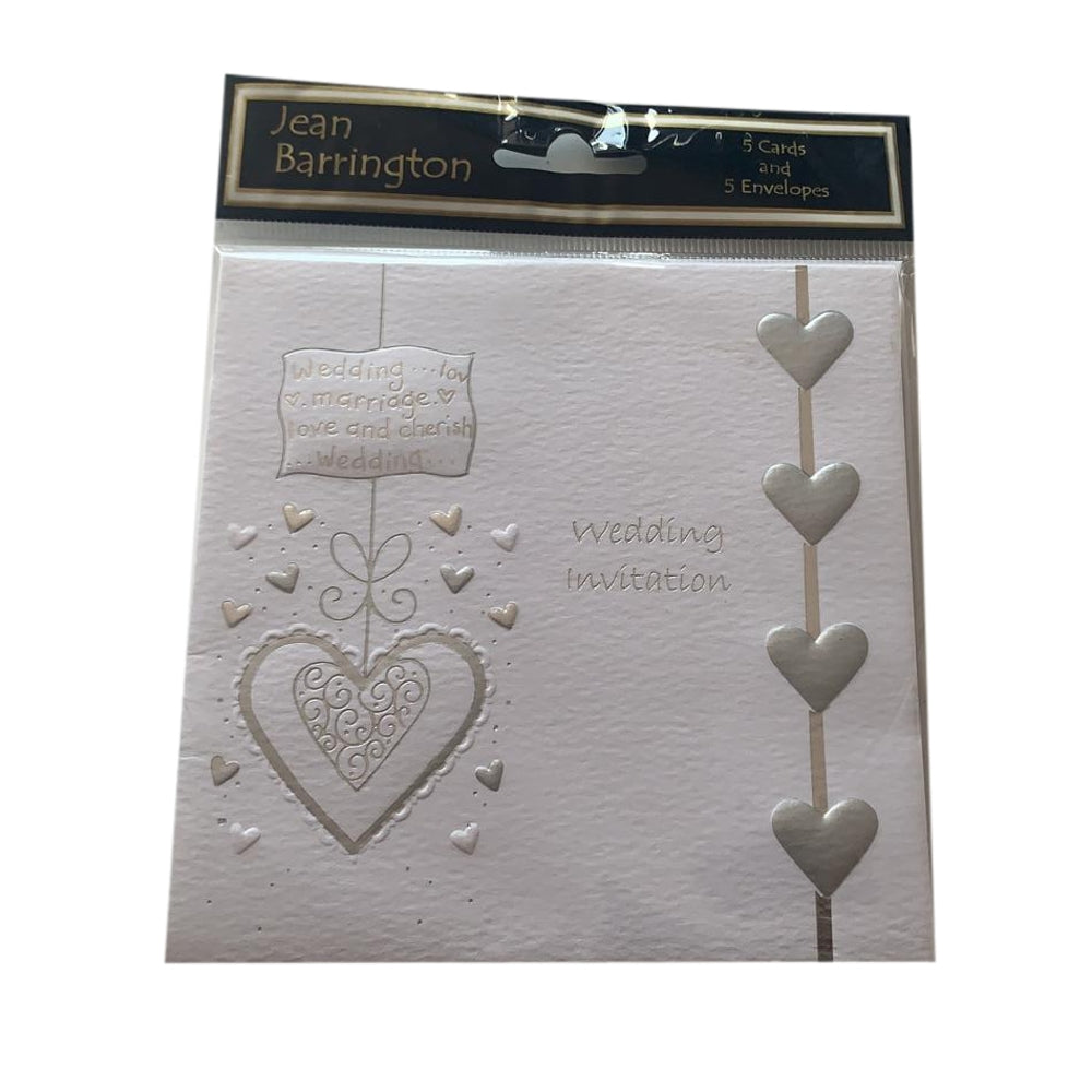 White And Silver Heart Embossed Wedding Day Invitations Envelopes Included 