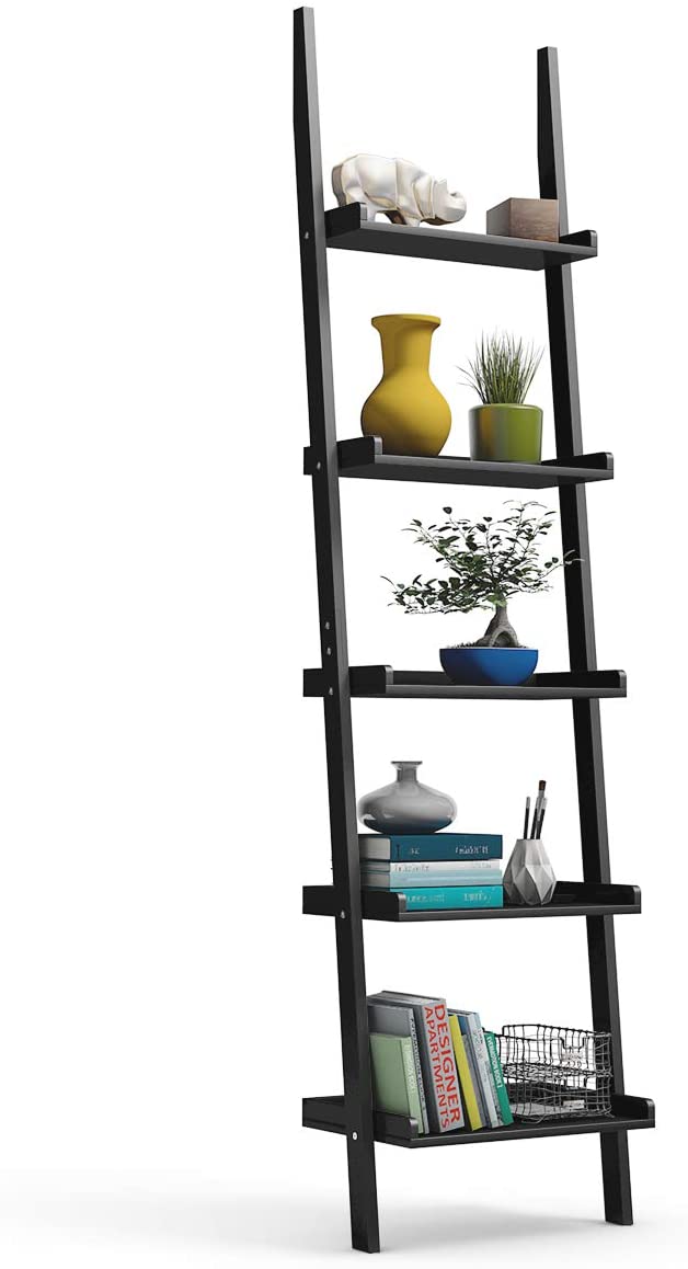 vertrekken Niet ingewikkeld Luchten Ladder plank, 5 laags muur-Leunende boekenplank Ladder boekenkast,(Zwa –  Luxgoods