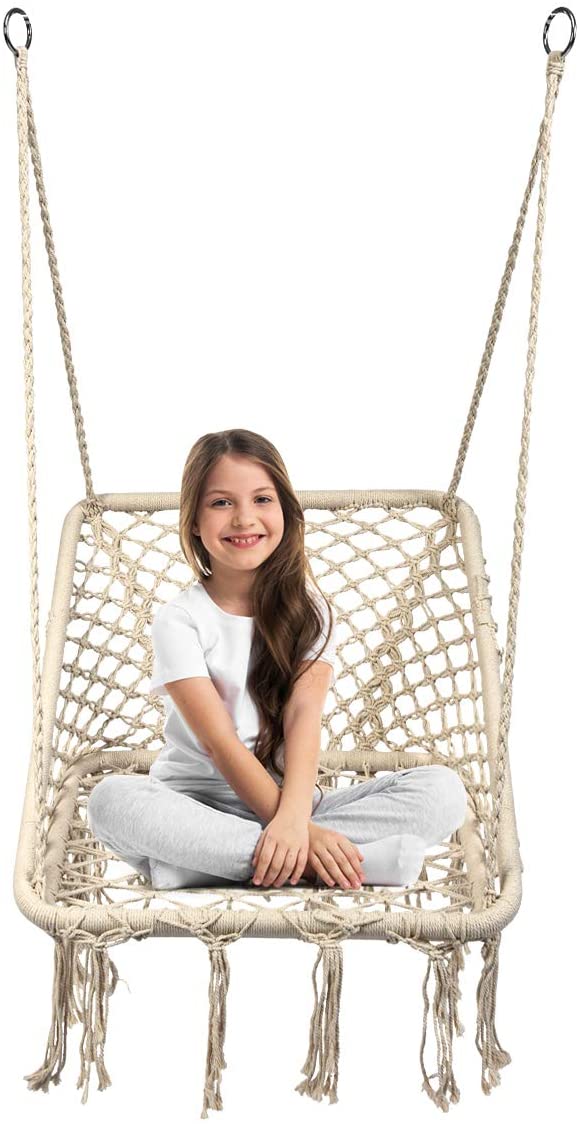 regisseur Regelen Adolescent hangstoel, hangende katoenen touw schommelstoel met metalen hoepels, c –  Luxgoods