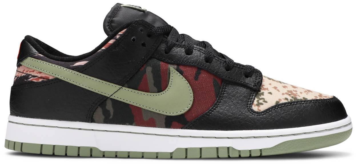 nike dunk low sneakers in black multi camo