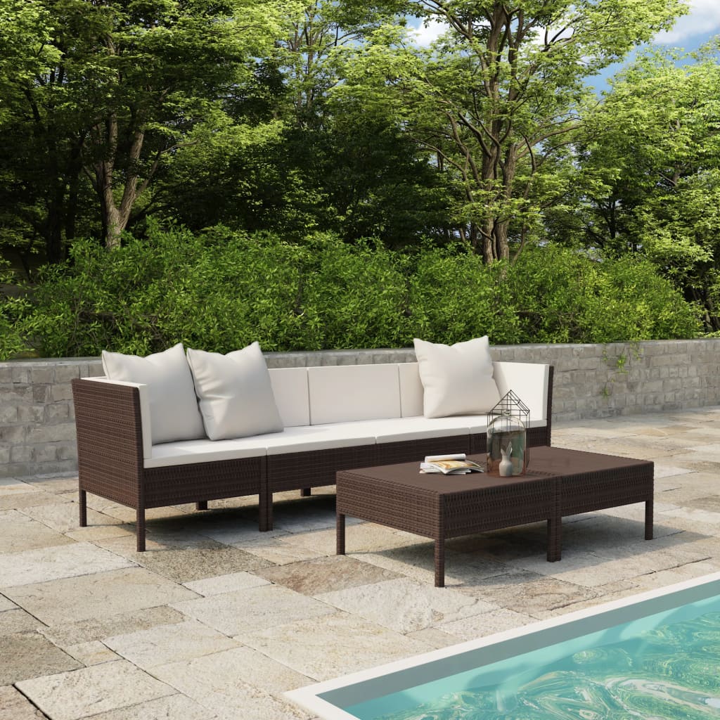 6 Piece Garden Lounge with Cushions Poly Rattan Brown – Somerstreet Home & Garden
