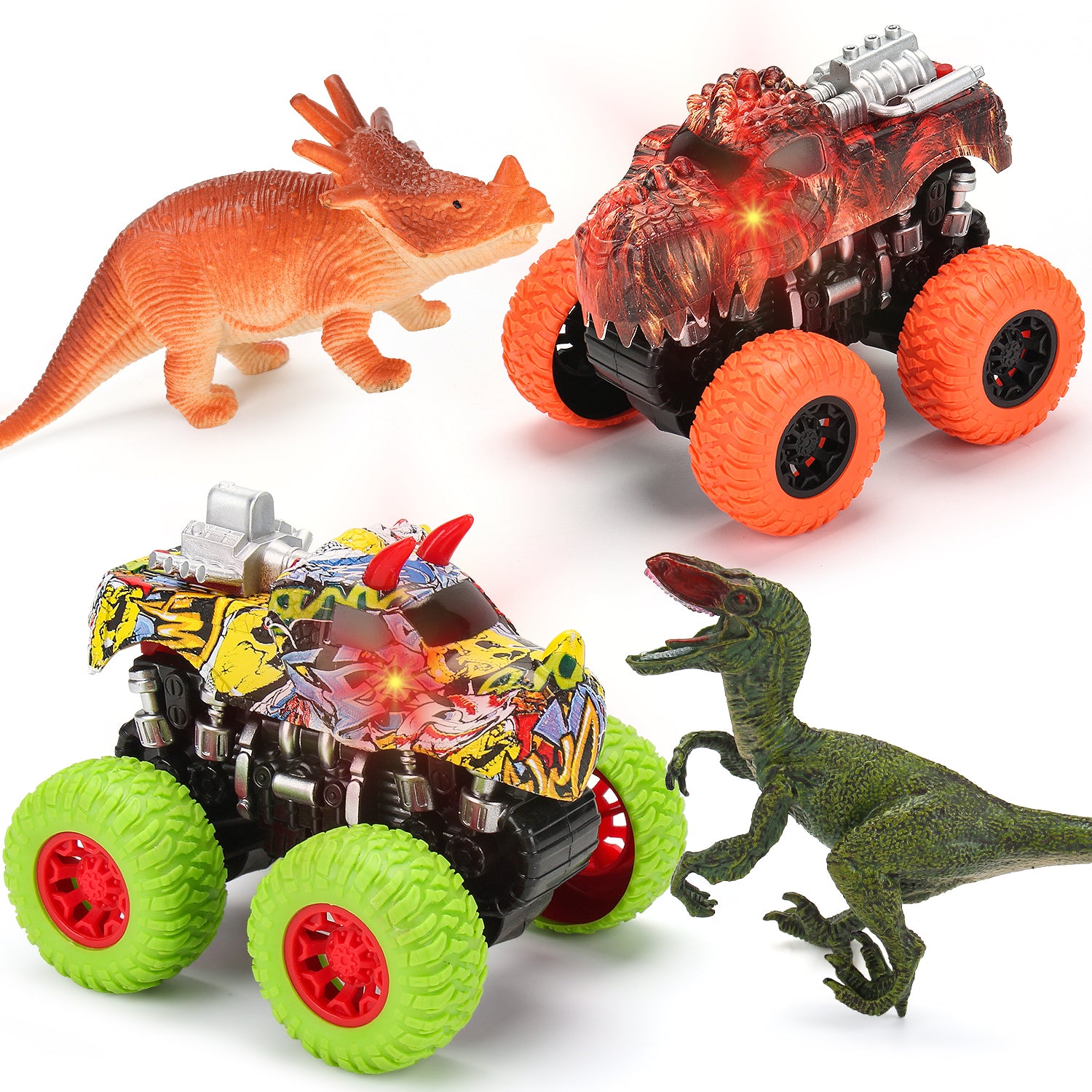 Juego de juguetes Monster Truck - 2 camiones de dinosaurios + 2 dinosa –  MOBIUS Toys