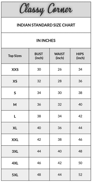 INDIAN STANDARD SIZE CHART - Classy Corner