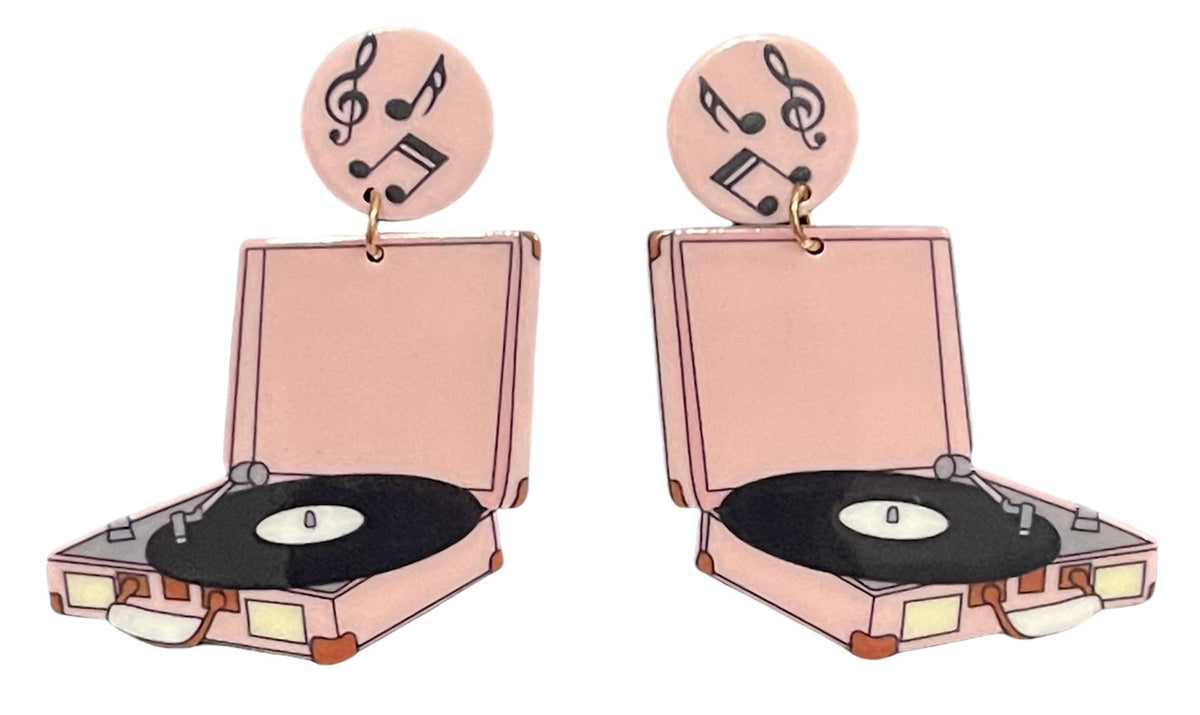 Retro Pink Record Turntable Earrings