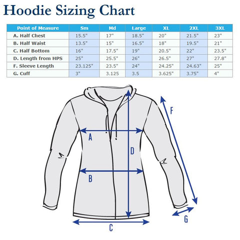ladies hoodie size chart