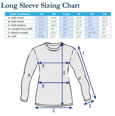 ladies long sleeve shirt size chart