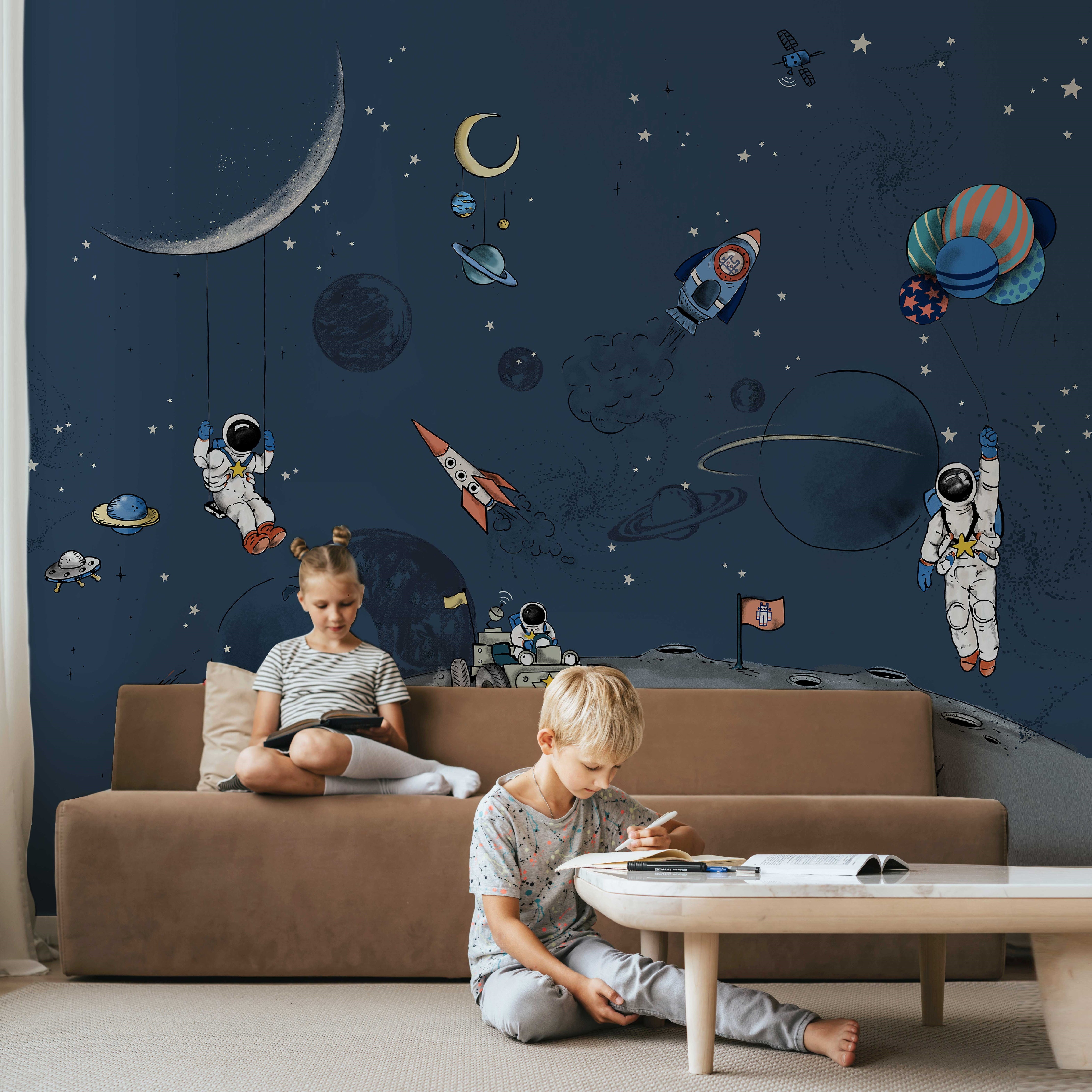 Astronauten behang - Wandgrote afbeelding - THE GALAXY dark – Annet Weelink Design