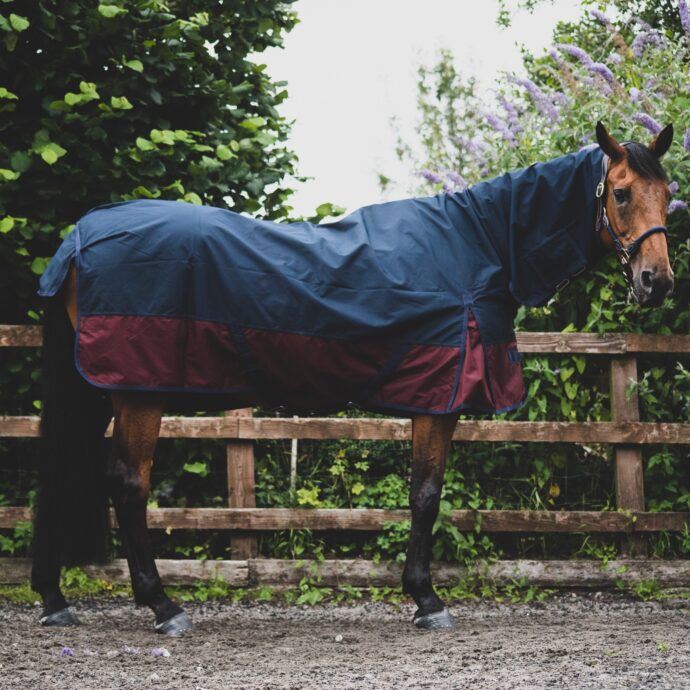 Equitack 600D Outdoor Winter Turnout Horse Rugs 50G Fill COMBO Full Neck Navy/Burgundy 5'3''
