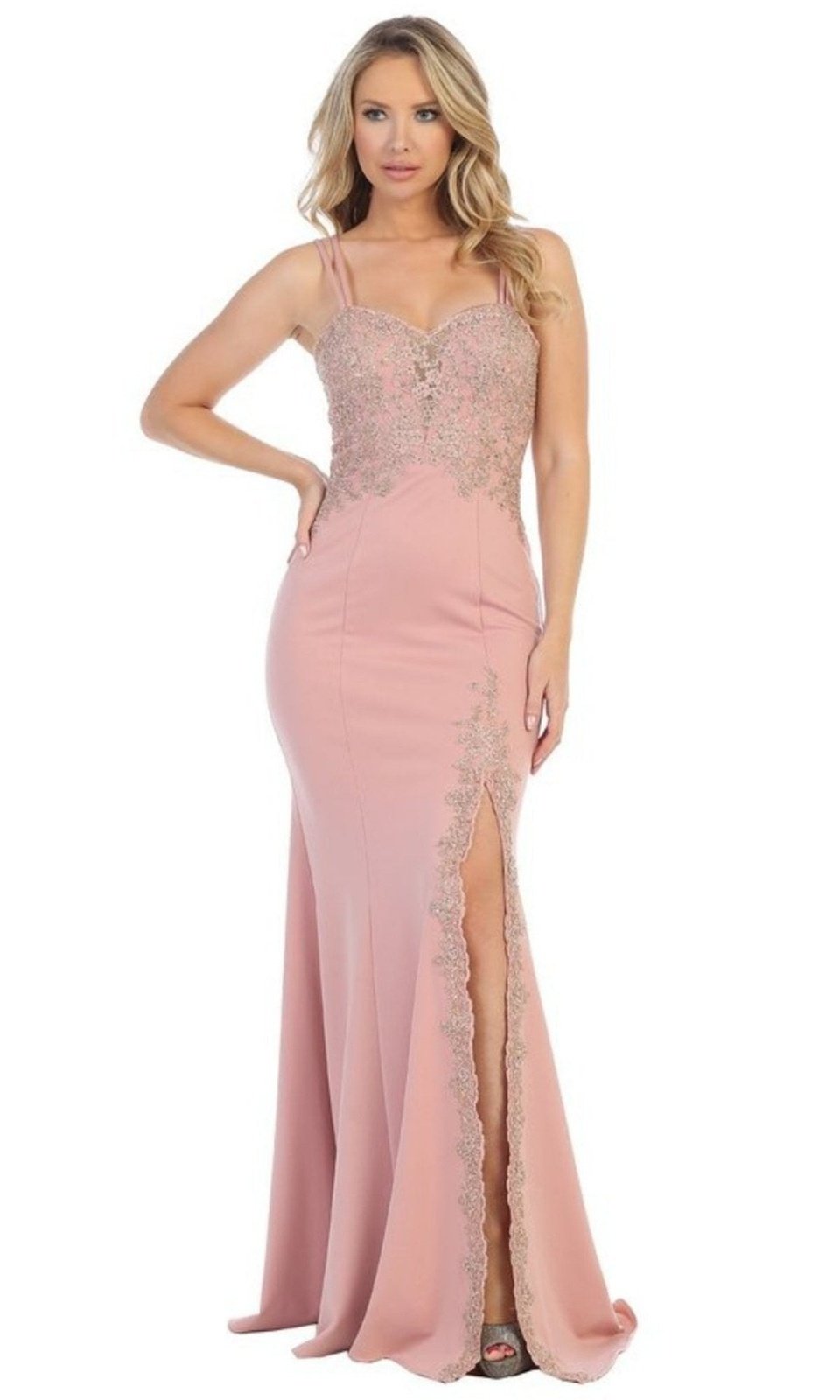 VESTIDO LARGO DE FIESTA EN LA PIERNA L7387 PALO DE ROSA – VESTIDOS UNIQUE