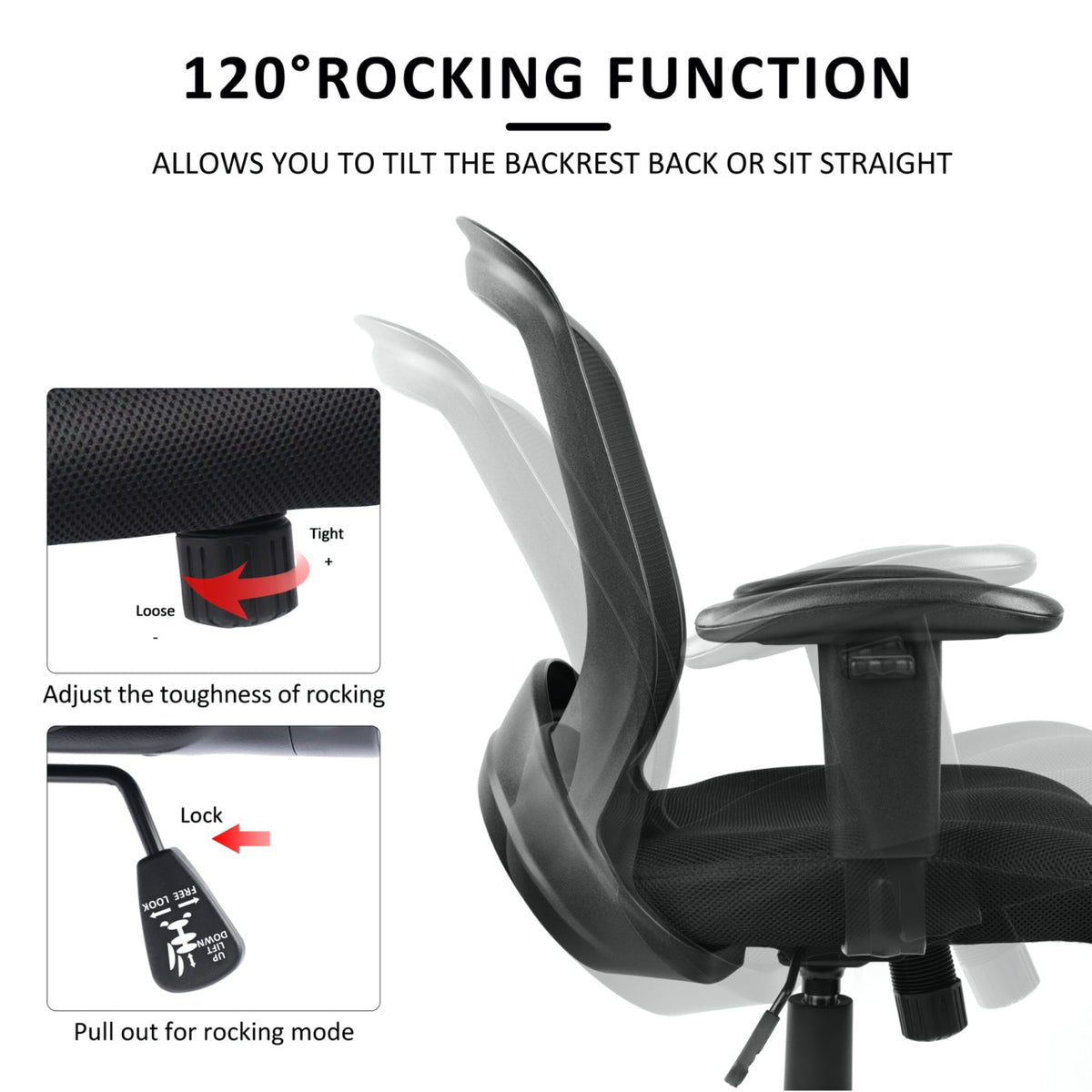 Mid-Back Black, Moustache® Office Mesh Task Chair with Armrest 