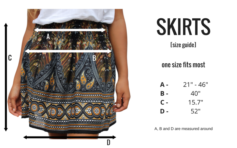 size guide bohemian island short skirts
