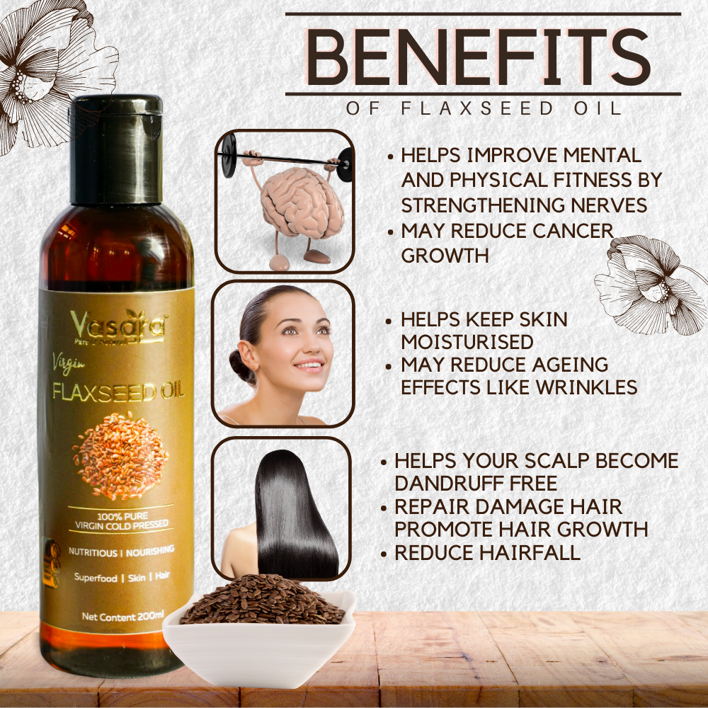 Cold Pressed Flaxseed Oil For Hair & Skin | Vasara Oils