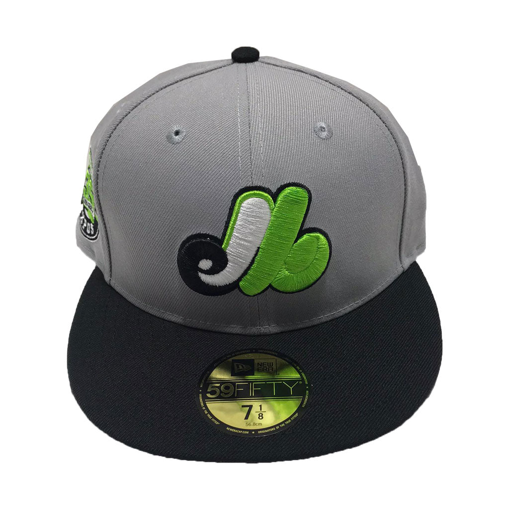 grey and lime green fitted hats