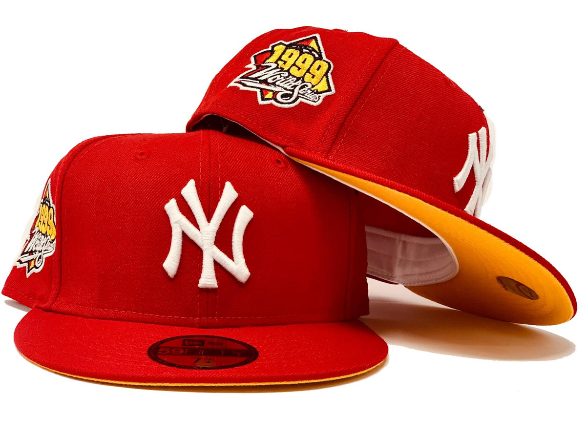 yellow yankee hat red brim