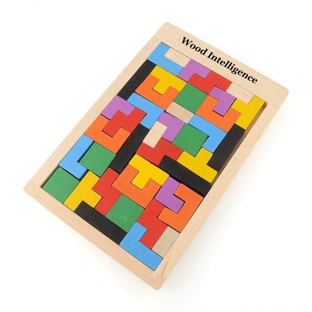Wooden Jigsaw Tetris Russian building Blocks Kids Educational DIY Puzzle Toy 