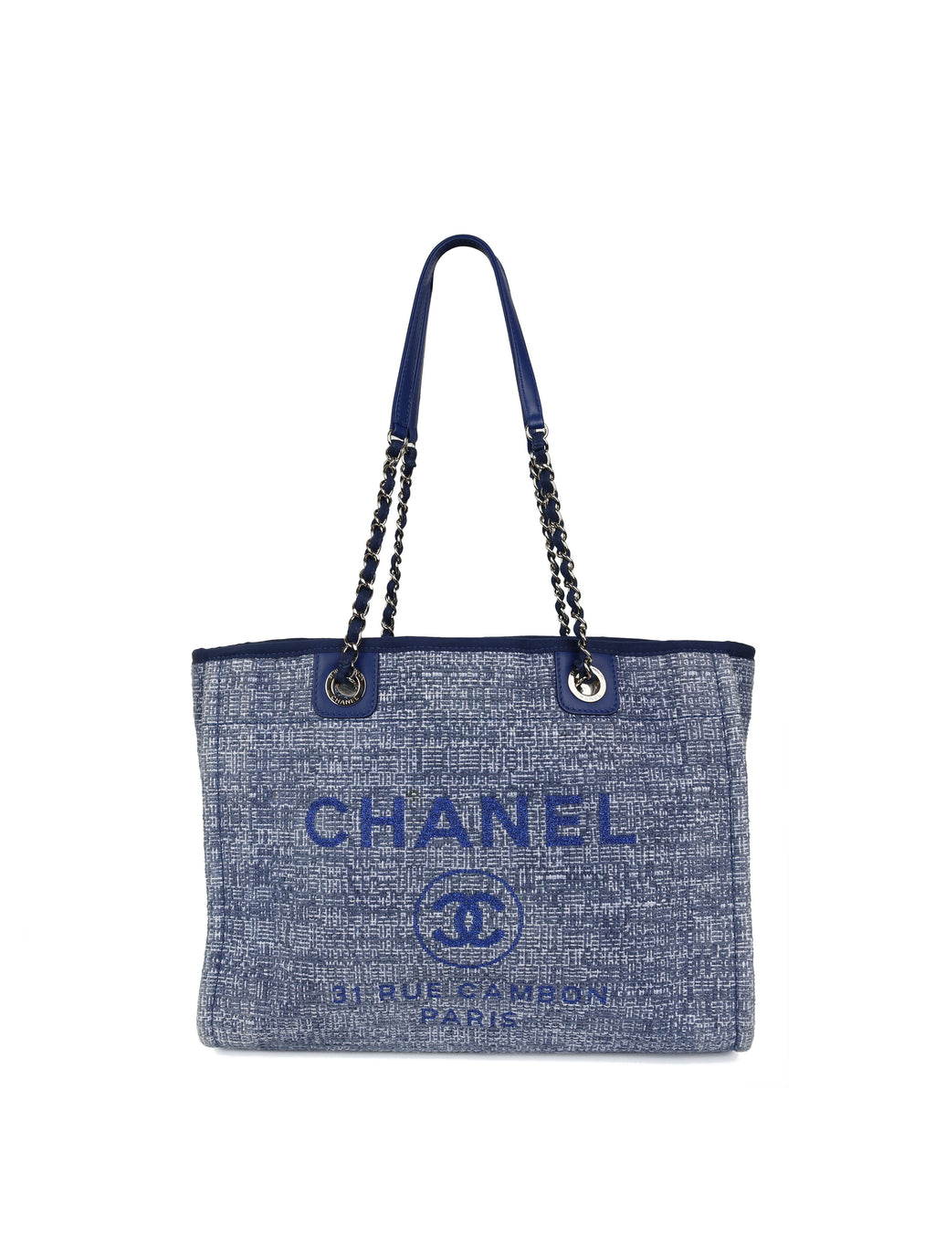 chanel blue tote bag