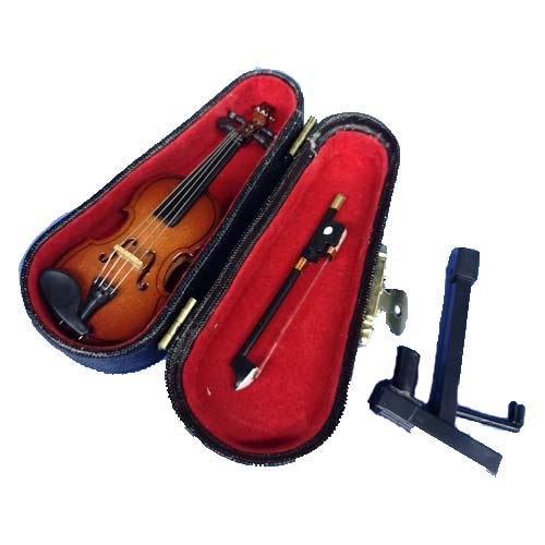 ALANO Miniature Violin Mini Musical Instrument Wooden Model Replica Festival Decoration and Holiday Tree Ornament with Stand and Case 10cm