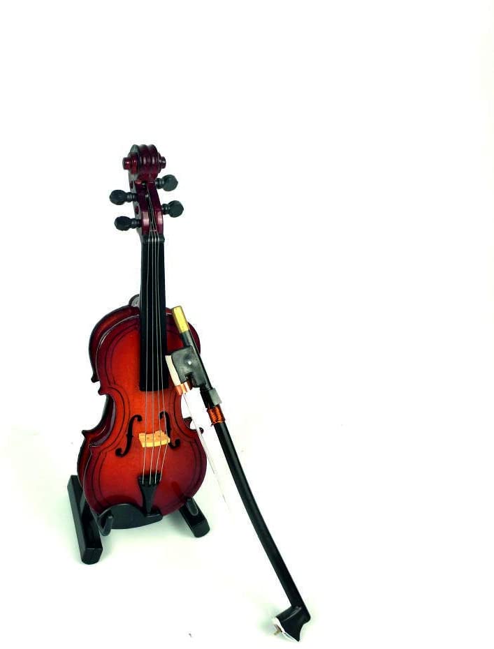 ALANO Miniature Violin Mini Musical Instrument Wooden Model Replica Festival Decoration and Holiday Tree Ornament with Stand and Case 10cm