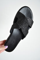 Black Raffia Cut Out Strap Flatform Slider Sandals