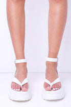 White Platform Chunky Sandals with Toe Thong