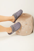 GREY SUEDE TEDDY FAUX FUR LINED SLIPPERS