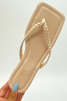 Nude Braided Slim Strap Toe Thong Sandals