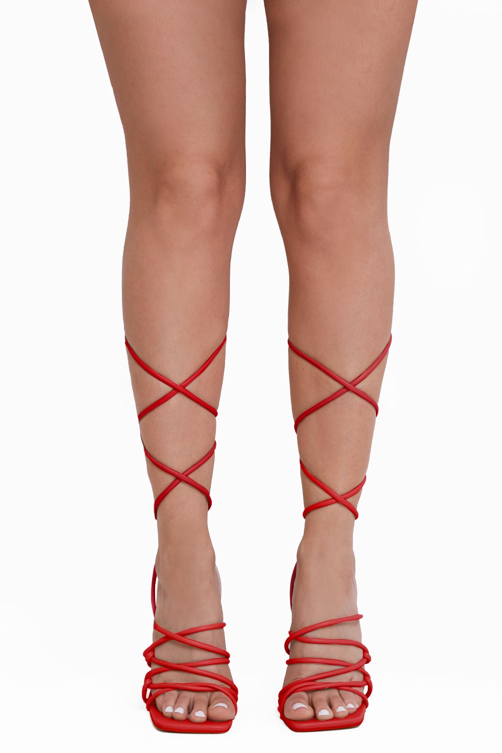 RED FIRE PU STRAPPY LACEUP HEEL