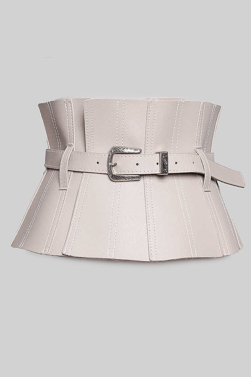 Wide Vegan Leather Corset Belt - Beige