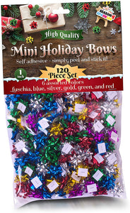 120 Pcs Value Pack 1" Mini Christmas Bows Multi Colored Metallic Star Shaped Stick On Xmas Bows. Perfect for Gifting Presents Party Favors Decorations