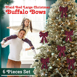 6 Piece Set Buffalo Plaid Christmas Decorations Perfect for Indoor and Outdoor - 9 x 12 Inches Large Red Christmas Bows for The Holiday Season