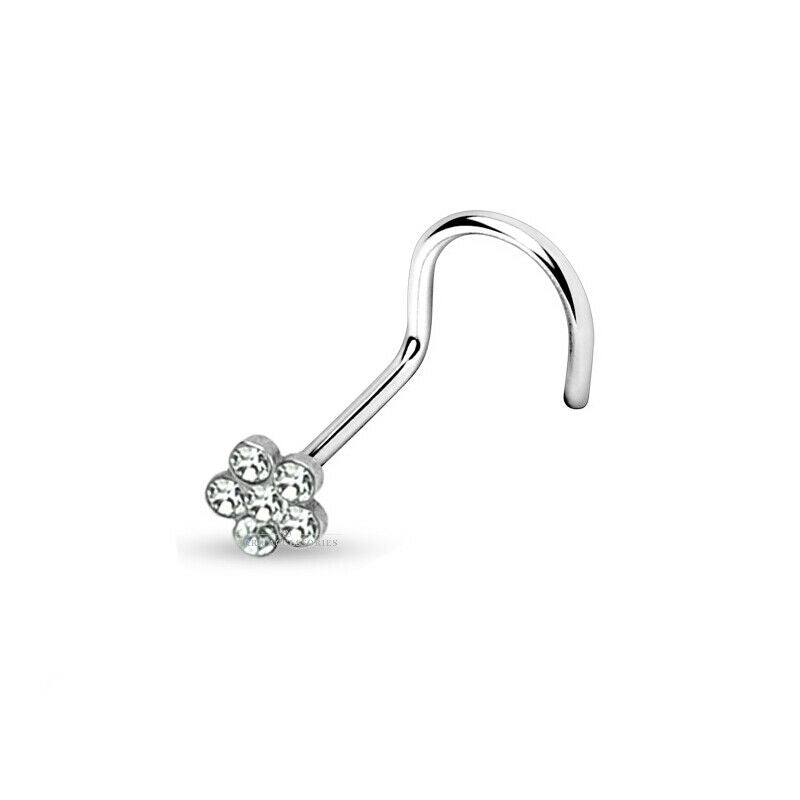 20g Stainless Steel Body Piercing Jewelry Crystal Nose Bone Gem Stud Screw Ring 