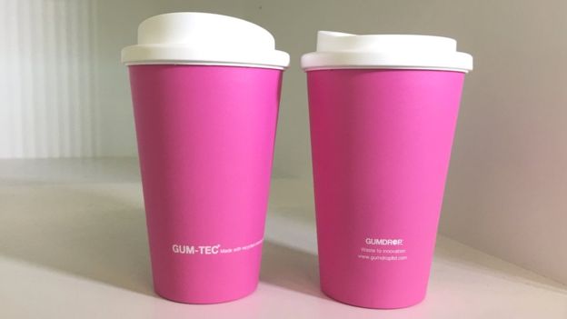 Travel cups make out of recycled gum