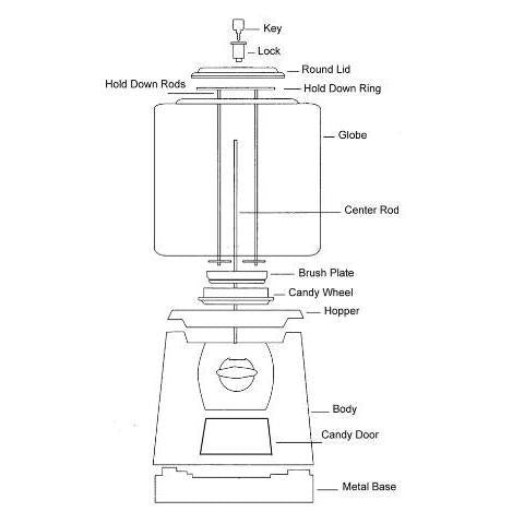 Parts Diagram for LYPC Classic Gumball Machine | Gumball.com