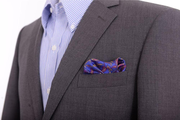 Cesare Attolini Purple With Green Paisley Motif Pocket Square Handmade In Italy