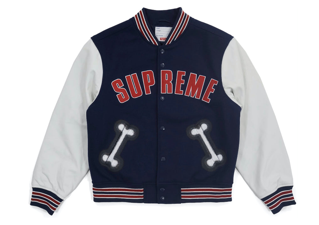 しくお】 Supreme - supreme bone varsity jacket (s) ネイビー定価