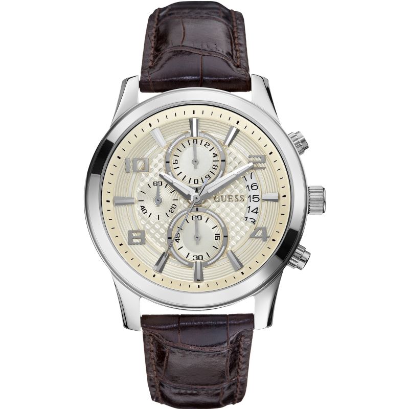 Guess Cream Dial Leather Strap Men's W0076G2 – Watches of America