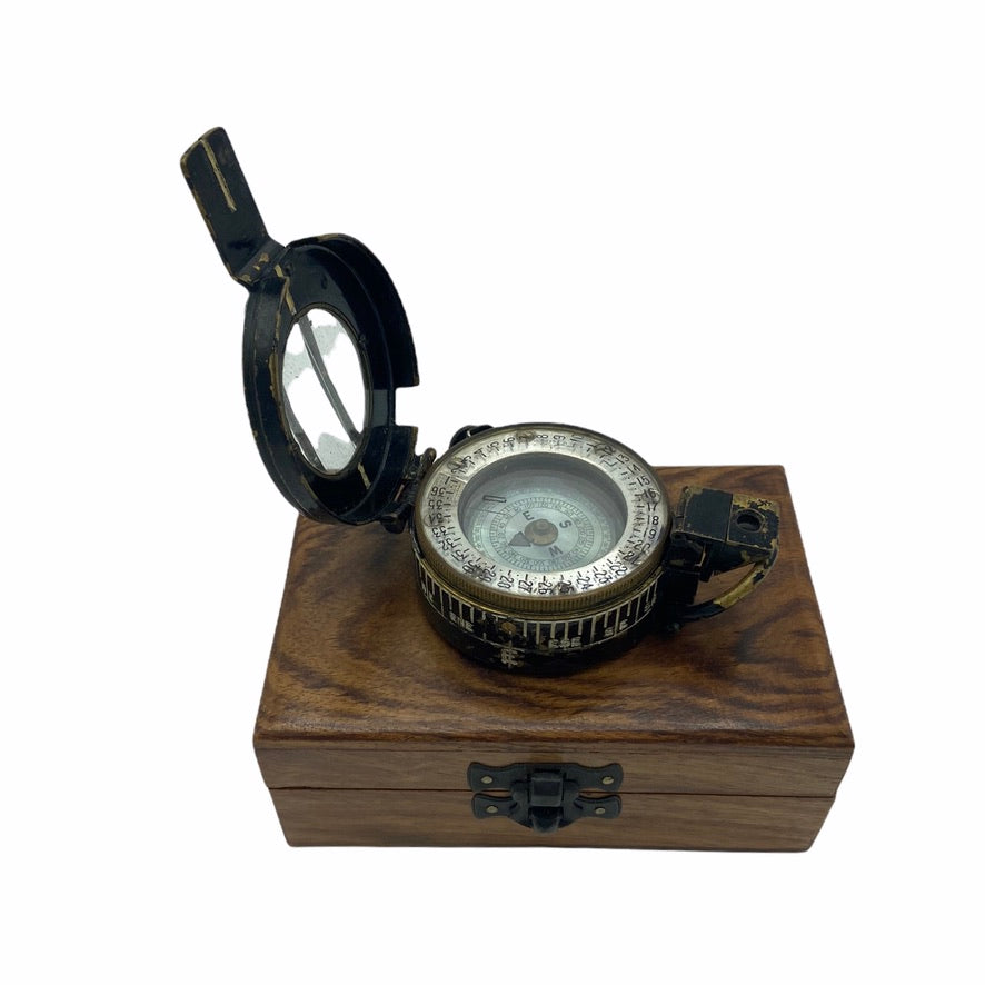 Details about   Solid Brass Polish British Military Prismatic Pocket Compass With Wooden Box 
