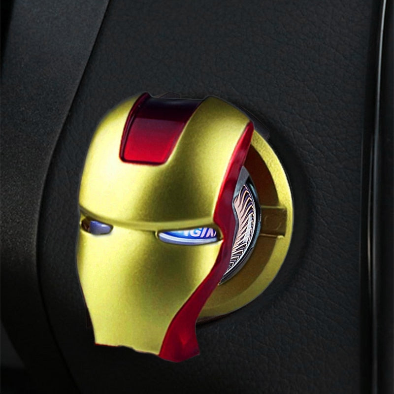 Universal Aluminum Alloy Anti Scratch Decorative Button Stickers Interior Car Thing Cool Car Accessories for Men-Black Iron Man Engine Start Stop Button Cover Car Push Start Button Cover 