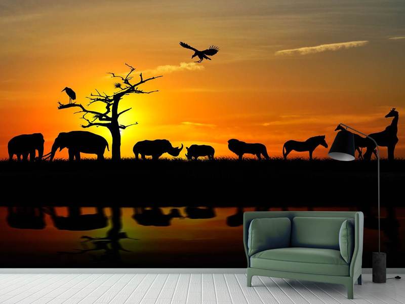 debat statisch verontreiniging Fotobehang Safari Dieren Bij Zonsondergang – Tescabehang