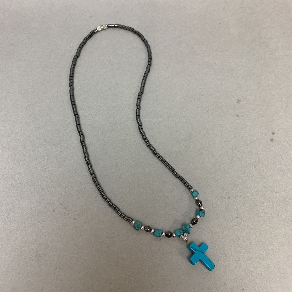 turquoise beaded cross necklace