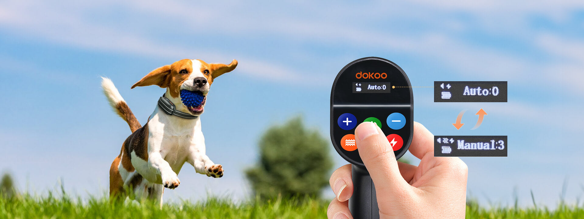 dokoo dog collar auto mode and manual mode easy switch