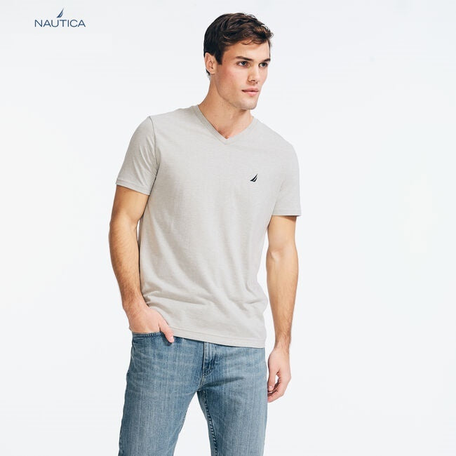 Nautica Camiseta de algodón de manga corta con cuello redondo para hombre