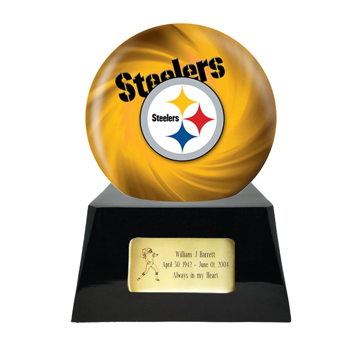 Football Team Cremation Urn and Pittsburgh Steelers Ball Decor with Custom ...