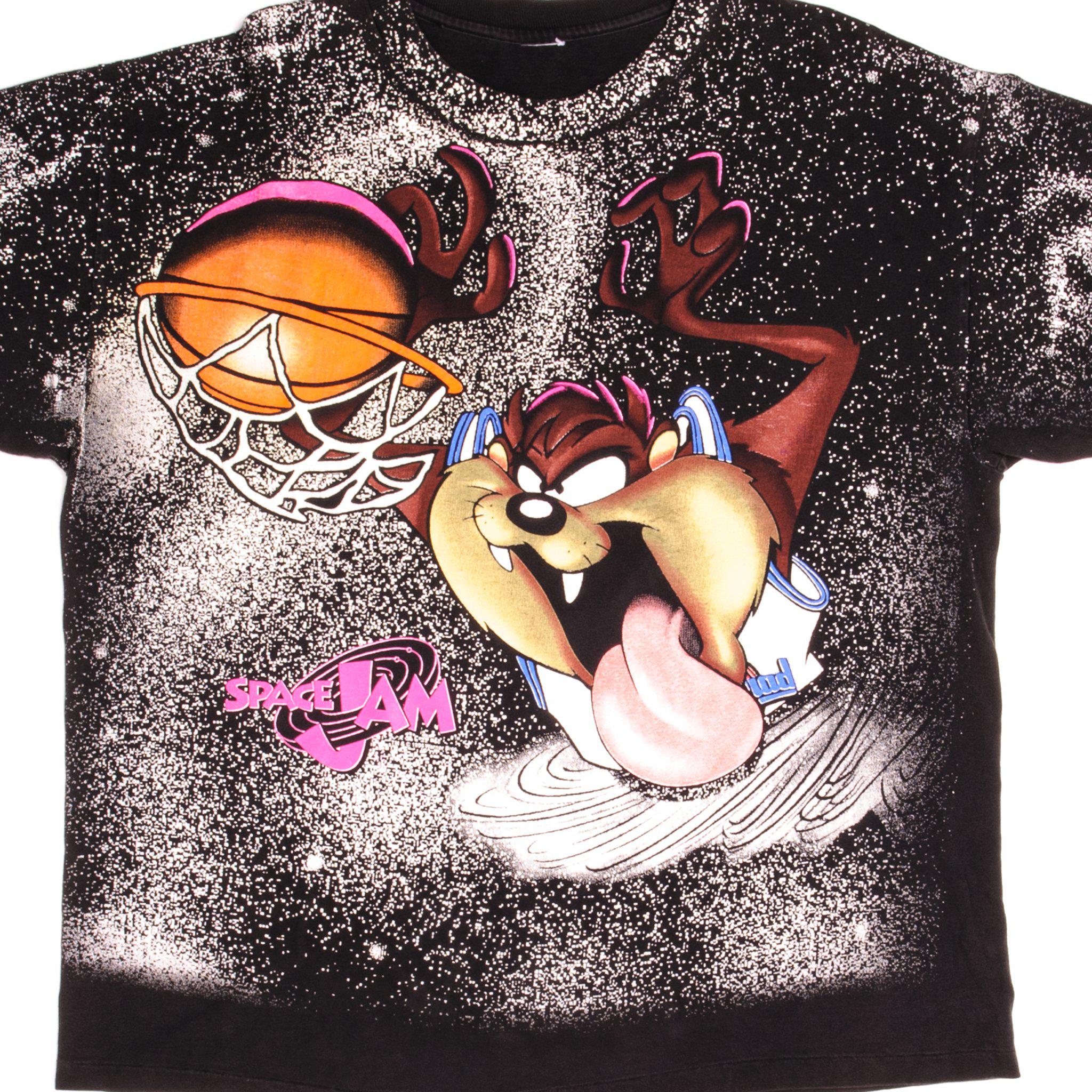 VINTAGE ALL OVER PRINT TAZ LOONEY TUNES SPACE JAM TEE SHIRT 1990s SIZE –  Vintage rare usa