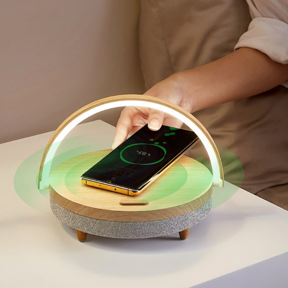 lamp with wireless charging and bluetooth speaker